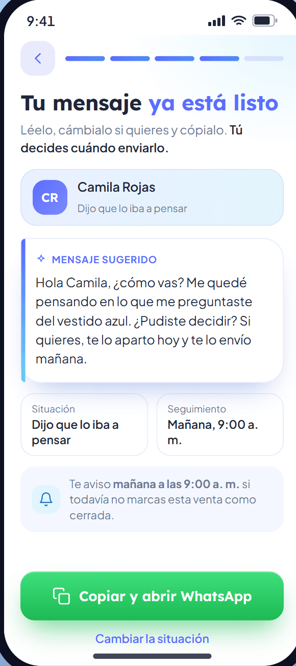 Mensaje armado para copiar y abrir WhatsApp