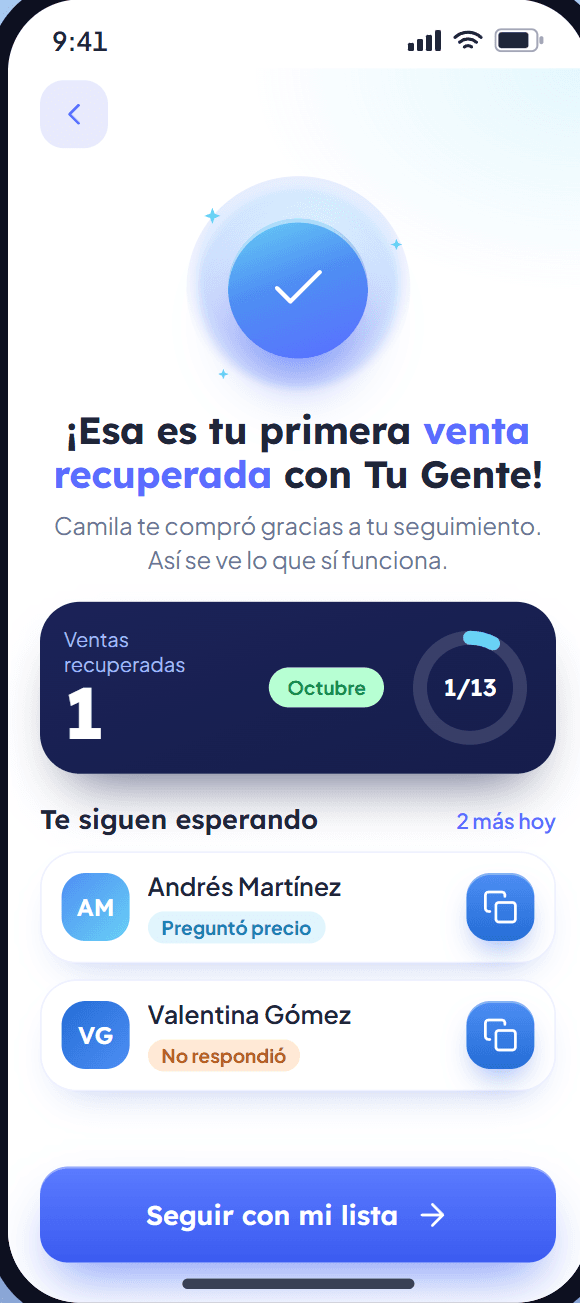 Celebración de la primera venta recuperada